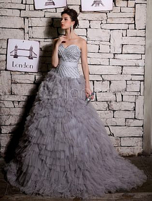 steel grey evening gown