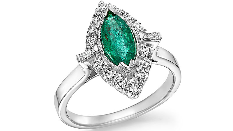 Bloomingdale's Emerald Marquise & Diamond Statement Ring In 14k White Gold