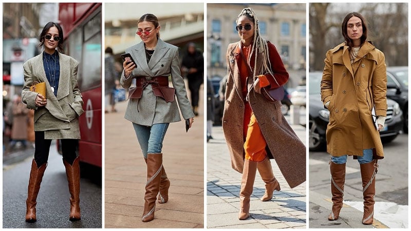 tan suede knee high boots outfit