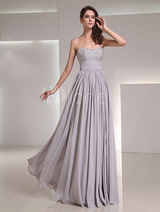 Chiffon Sequin Sweetheart Neck Evening Dress