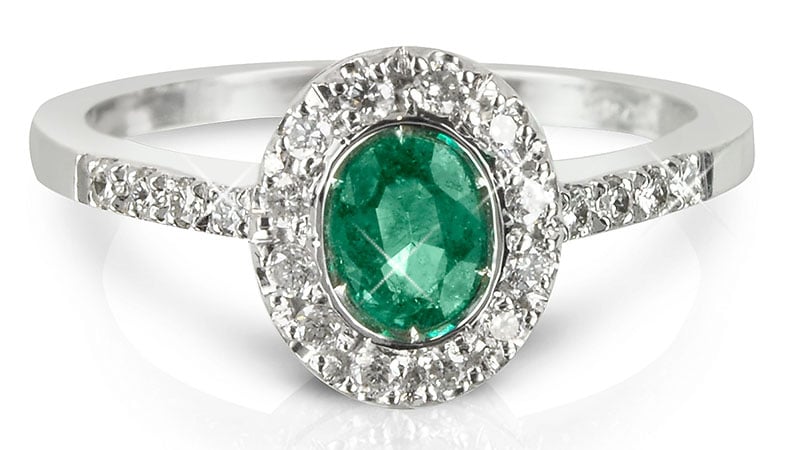 Forzieri Emerald And Diamond 18k White Gold Ring