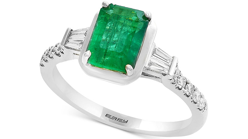 Gemstone Bridal By Effy Emerald And Diamond Engagement Ring In 18k White Gold