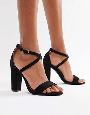 Glamorous Cross Strap Heeled Sandals In Black