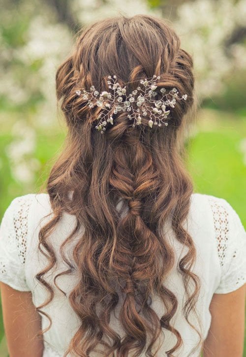 Headband Braid With Curly Hair For Bridesmaids