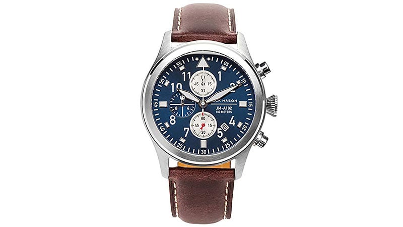 Jack Mason Men's Chronograph Watch Aviator Brown Italian Leather Strap