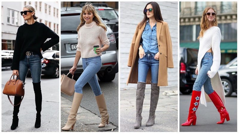 denim shorts and knee high boots