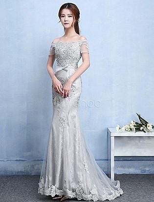 blue silver wedding dress