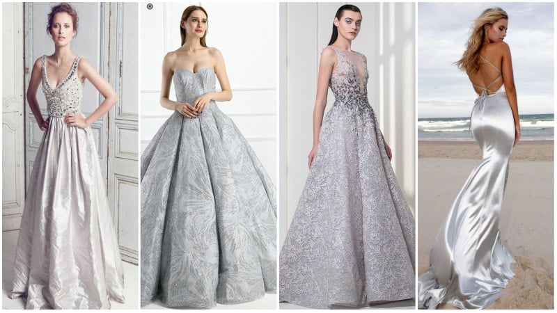 silver wedding dresses 2018