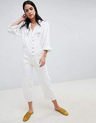 Lost Ink Raw Hem Dungarees With Frill Side Detail In Denim