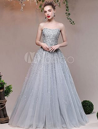 silver long gown dress