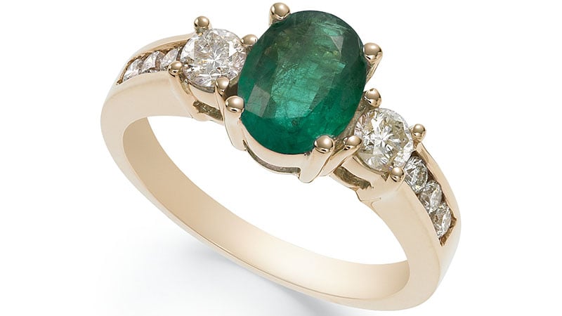 Macy's 14k Gold, Emerald And Diamond Oval Ring