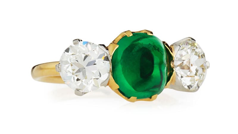 Nm Estate edwardian Tiffany Sugarloaf Emerald & Diamond Ring