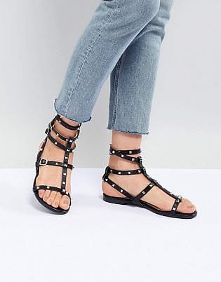 Raid Daphne Black Studded Flat Sandals