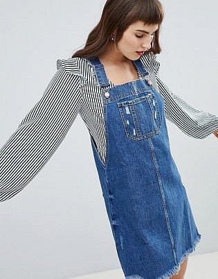 River Island Denim Dungaree Dress