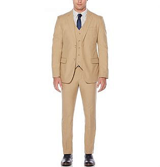Slim Fit Solid Khaki Suit