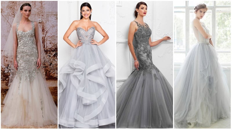 silver ball gown wedding dresses