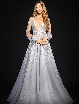 Silver Wedding Dress With Sleeves