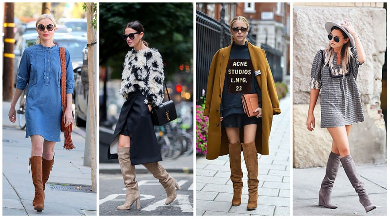 tan suede knee high boots outfit