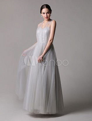 Tulle A Line Floor Length Convertible Bridesmaid Dress