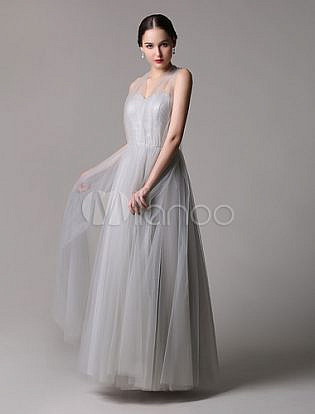 Tulle A Line Floor Length Convertible Bridesmaid Dress