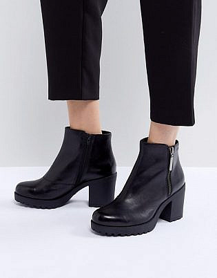 Vagabond Grace Polished Black Leather Ankle Boot With Side Zip