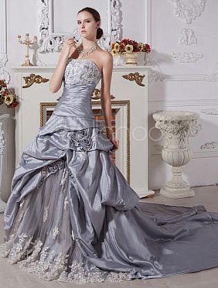 blue silver wedding dress