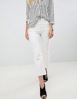Asos Design Egerton Rigid Cropped Flare Jeans In Off White With Raw Hem