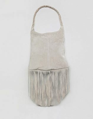 Asos Design Suede Fringe Slouch Shopper Bag