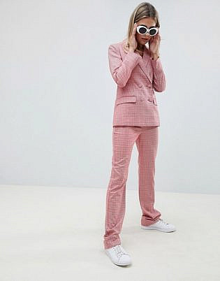 Asos Design Tailored Slim Flare Pants In Red Check