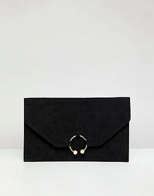 Asos Design Clutch Bag With Ring Pearl Detail
