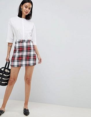 Asos Design Tailored A Line Mini Skirt In Red Check
