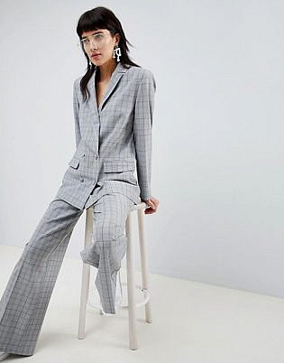 Asos Design Tailored Mansy Check Wide Leg