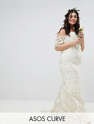 Asos Edition Curve Floral Lace Bandeau Maxi Wedding Dress