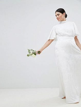 Asos Edition Curve Wedding Dress In Soft Jacquard With Flutter Sleeve