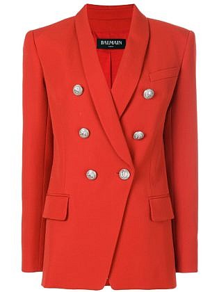 Balmain Button Embellished Blazer Red