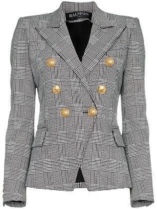 Balmain Double Breasted Tweed Cotton Blend Blazer