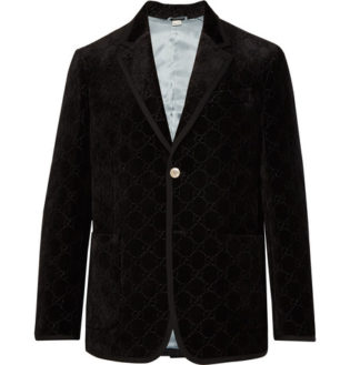 Black Grosgrain Trimmed Embroidered Velvet Blazer