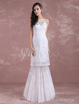 illusion lace halter sheath wedding dress