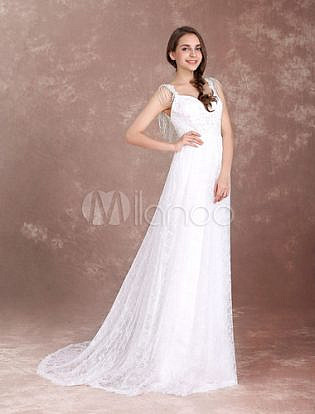 Boho Wedding Dresses Lace Chains Tiered Beach Bridal Dress V Neck Backless Beading Bow Summer Wedding Gown With Train