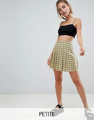 Boohoo Petite Pleated Check Mini Skirt