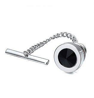 Hawson Mens Tie Tack With Chain Round Crystal Wedding Business Accessories