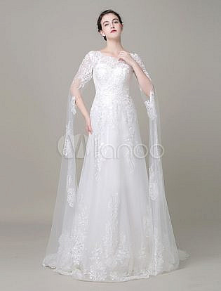 Lace Wedding Dress A Line Jewel Beading Court Train Bridal Dress