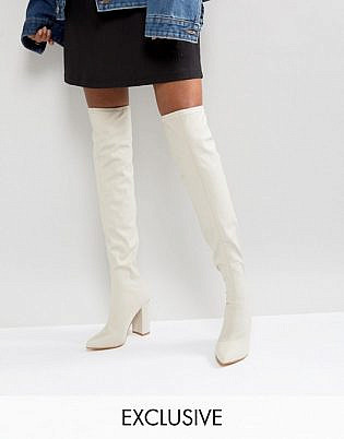 Missguided Pointed Neoprene Over The Knee Heeled Boots