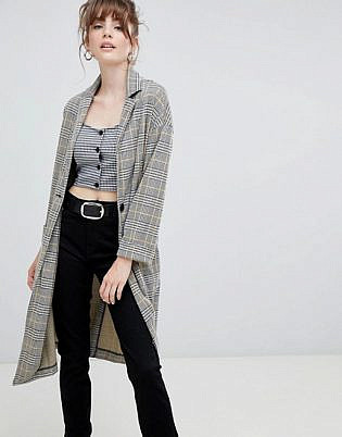 New Look Check Textured Duster Coat