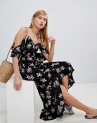 New Look Wrap Cold Shoulder Maxi Dress