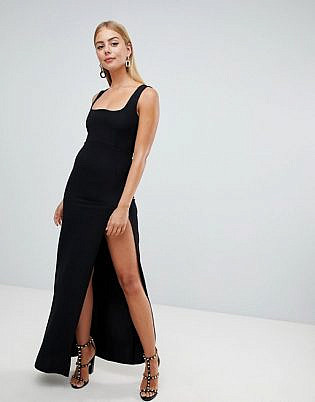 Prettylittlething Square Neck Split Leg Maxi Dress