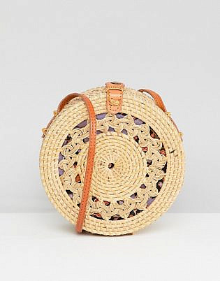 Rock 'n' Rose Round Woven Detail Straw Bag