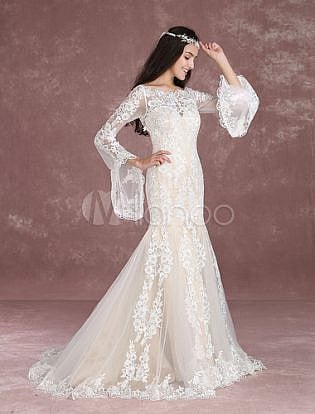 boho fishtail wedding dress