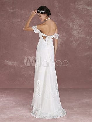 Summer Wedding Dresses 2018 Boho Lace Mermaid Bridal Gown Halter Off The Shoulder Backless Chiffon Patchwork Train Bridal Dress Milanoo