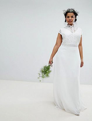 Tfnc Plus Bridal Maxi Bridal Dress With Scalloped Lace And Open Back